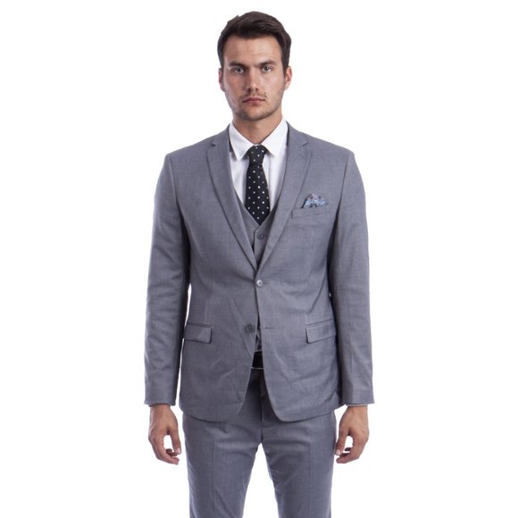 Men's Skinny-Fit 3pc Mid Grey Suit by Sean Alexander - Picture 2 of 6